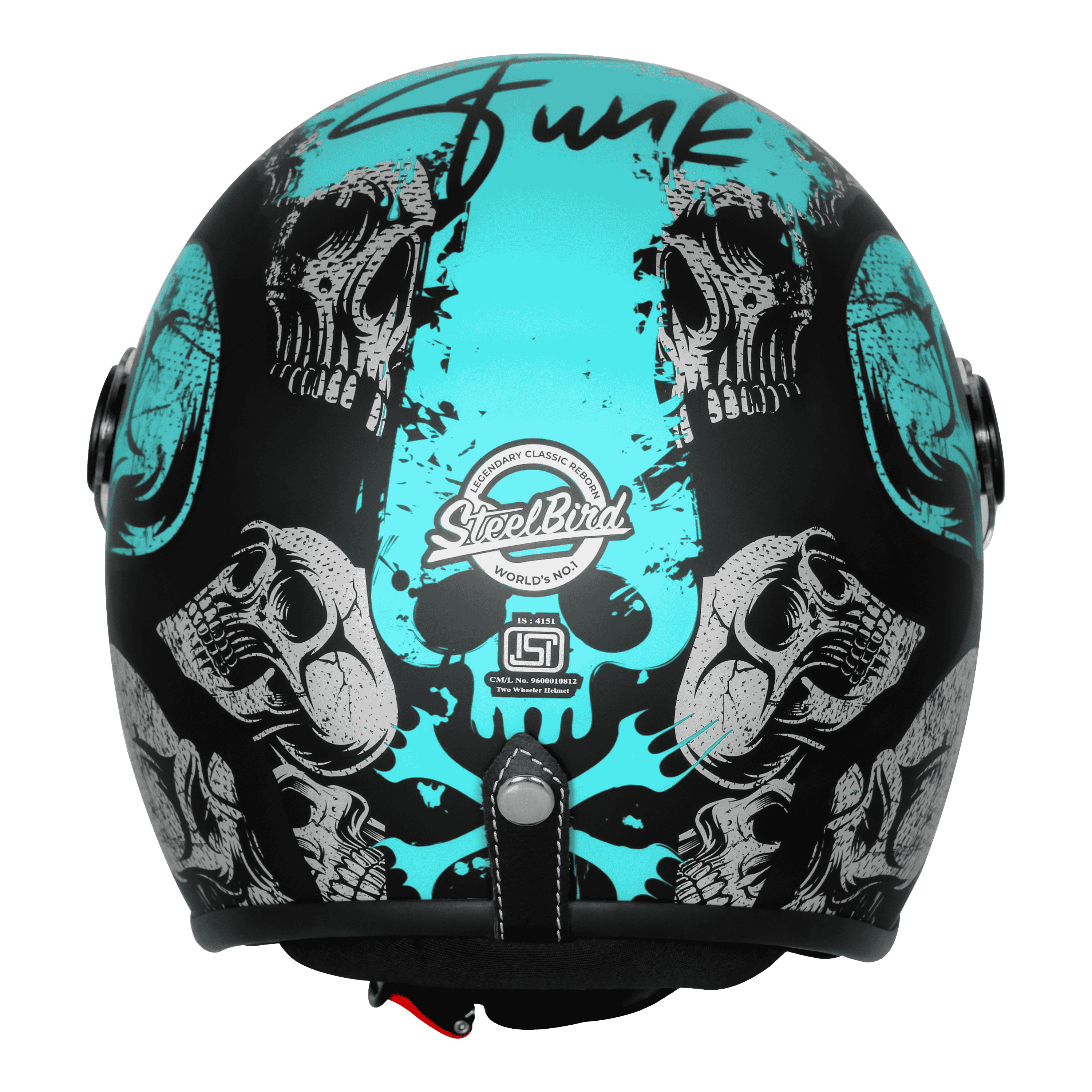 SBH-56 VINTAGE SKULL GLOSSY BLACK WITH TURQUOISE